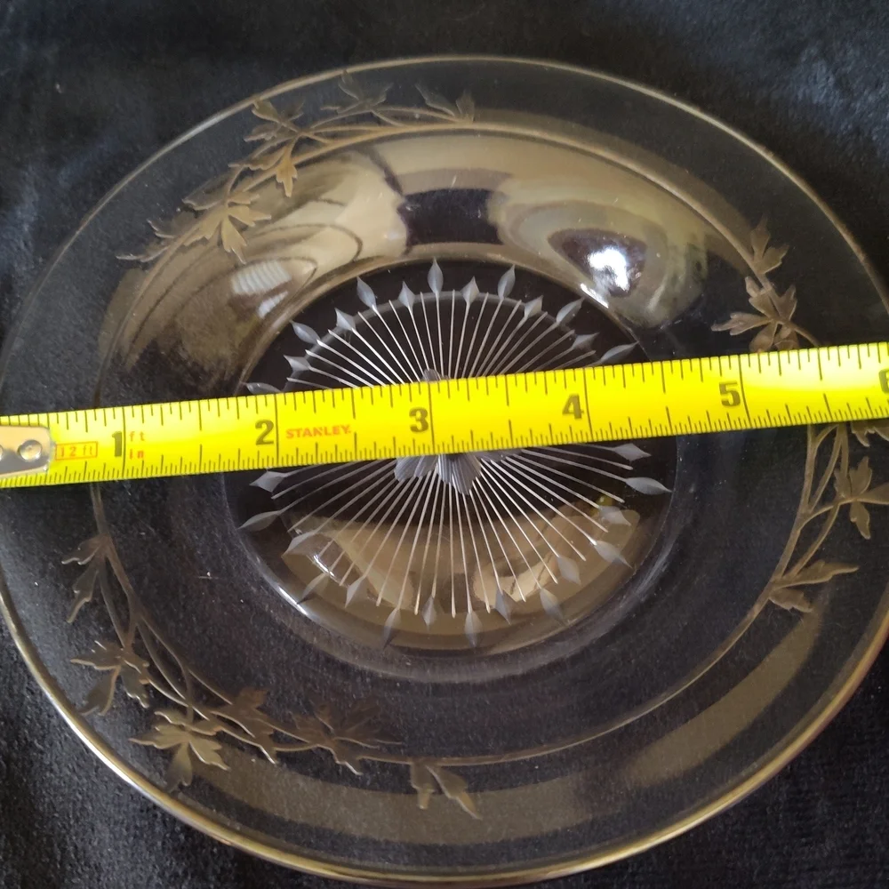 Antique Etched Crystal Plate With Sterling Silver Inlay